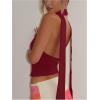 imageSOLY HUX Sexy Tops for Women Going Out Halter Scarf Crop Top Deep V Sleeveless Backless Vest Party ClubwearPlain Burgundy