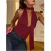 imageSOLY HUX Sexy Tops for Women Going Out Halter Scarf Crop Top Deep V Sleeveless Backless Vest Party ClubwearPlain Burgundy