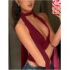 imageSOLY HUX Sexy Tops for Women Going Out Halter Scarf Crop Top Deep V Sleeveless Backless Vest Party ClubwearPlain Burgundy