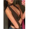 imageSOLY HUX Sexy Tops for Women Going Out Halter Scarf Crop Top Deep V Sleeveless Backless Vest Party ClubwearPlain Coffee Brown