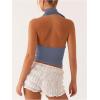 imageSOLY HUX Sexy Tops for Women Going Out Halter Scarf Crop Top Deep V Sleeveless Backless Vest Party ClubwearPlain Dusty Blue