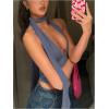 imageSOLY HUX Sexy Tops for Women Going Out Halter Scarf Crop Top Deep V Sleeveless Backless Vest Party ClubwearPlain Dusty Blue