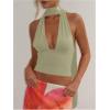 imageSOLY HUX Sexy Tops for Women Going Out Halter Scarf Crop Top Deep V Sleeveless Backless Vest Party ClubwearPlain Green