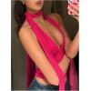 imageSOLY HUX Sexy Tops for Women Going Out Halter Scarf Crop Top Deep V Sleeveless Backless Vest Party ClubwearPlain Hotpink