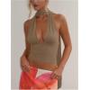 imageSOLY HUX Sexy Tops for Women Going Out Halter Scarf Crop Top Deep V Sleeveless Backless Vest Party ClubwearPlain Khaki