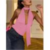 imageSOLY HUX Sexy Tops for Women Going Out Halter Scarf Crop Top Deep V Sleeveless Backless Vest Party ClubwearPlain Light Pink