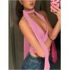 imageSOLY HUX Sexy Tops for Women Going Out Halter Scarf Crop Top Deep V Sleeveless Backless Vest Party ClubwearPlain Light Pink