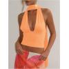 imageSOLY HUX Sexy Tops for Women Going Out Halter Scarf Crop Top Deep V Sleeveless Backless Vest Party ClubwearPlain Orange