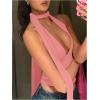 imageSOLY HUX Sexy Tops for Women Going Out Halter Scarf Crop Top Deep V Sleeveless Backless Vest Party ClubwearPlain Pink