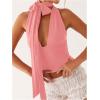 imageSOLY HUX Sexy Tops for Women Going Out Halter Scarf Crop Top Deep V Sleeveless Backless Vest Party ClubwearPlain Pink