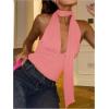 imageSOLY HUX Sexy Tops for Women Going Out Halter Scarf Crop Top Deep V Sleeveless Backless Vest Party ClubwearPlain Pink