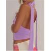 imageSOLY HUX Sexy Tops for Women Going Out Halter Scarf Crop Top Deep V Sleeveless Backless Vest Party ClubwearPlain Purple