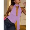 imageSOLY HUX Sexy Tops for Women Going Out Halter Scarf Crop Top Deep V Sleeveless Backless Vest Party ClubwearPlain Purple