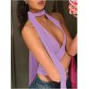imageSOLY HUX Sexy Tops for Women Going Out Halter Scarf Crop Top Deep V Sleeveless Backless Vest Party ClubwearPlain Purple