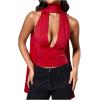 imageSOLY HUX Sexy Tops for Women Going Out Halter Scarf Crop Top Deep V Sleeveless Backless Vest Party ClubwearPlain Red