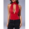 imageSOLY HUX Sexy Tops for Women Going Out Halter Scarf Crop Top Deep V Sleeveless Backless Vest Party ClubwearPlain Red