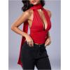 imageSOLY HUX Sexy Tops for Women Going Out Halter Scarf Crop Top Deep V Sleeveless Backless Vest Party ClubwearPlain Red