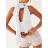 imageSOLY HUX Sexy Tops for Women Going Out Halter Scarf Crop Top Deep V Sleeveless Backless Vest Party ClubwearPlain White