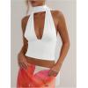 imageSOLY HUX Sexy Tops for Women Going Out Halter Scarf Crop Top Deep V Sleeveless Backless Vest Party ClubwearPlain White