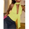 imageSOLY HUX Sexy Tops for Women Going Out Halter Scarf Crop Top Deep V Sleeveless Backless Vest Party ClubwearPlain Yellow