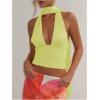 imageSOLY HUX Sexy Tops for Women Going Out Halter Scarf Crop Top Deep V Sleeveless Backless Vest Party ClubwearPlain Yellow
