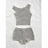 imageSOLY HUX Womens 2 Piece Striped Off The Shoulder Crop Tops and Mini Shorts Set Summer Y2K Going Out OutfitsBlack and White Striped