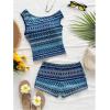 imageSOLY HUX Womens 2 Piece Striped Off The Shoulder Crop Tops and Mini Shorts Set Summer Y2K Going Out OutfitsBlue Chevron