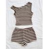 imageSOLY HUX Womens 2 Piece Striped Off The Shoulder Crop Tops and Mini Shorts Set Summer Y2K Going Out OutfitsBrown Striped