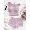 imageSOLY HUX Womens 2 Piece Striped Off The Shoulder Crop Tops and Mini Shorts Set Summer Y2K Going Out OutfitsPink Textured