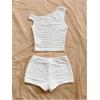 imageSOLY HUX Womens 2 Piece Striped Off The Shoulder Crop Tops and Mini Shorts Set Summer Y2K Going Out OutfitsPlain White