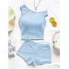 imageSOLY HUX Womens 2 Piece Striped Off The Shoulder Crop Tops and Mini Shorts Set Summer Y2K Going Out OutfitsPure Light Blue Textured