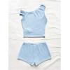 imageSOLY HUX Womens 2 Piece Striped Off The Shoulder Crop Tops and Mini Shorts Set Summer Y2K Going Out OutfitsPure Light Blue Textured