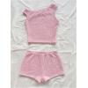 imageSOLY HUX Womens 2 Piece Striped Off The Shoulder Crop Tops and Mini Shorts Set Summer Y2K Going Out OutfitsPure Pink Textured