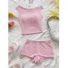 imageSOLY HUX Womens 2 Piece Striped Off The Shoulder Crop Tops and Mini Shorts Set Summer Y2K Going Out OutfitsPure Pink Textured