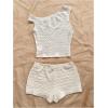imageSOLY HUX Womens 2 Piece Striped Off The Shoulder Crop Tops and Mini Shorts Set Summer Y2K Going Out OutfitsPure White Textured
