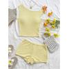imageSOLY HUX Womens 2 Piece Striped Off The Shoulder Crop Tops and Mini Shorts Set Summer Y2K Going Out OutfitsPure Yellow Textured
