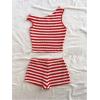 imageSOLY HUX Womens 2 Piece Striped Off The Shoulder Crop Tops and Mini Shorts Set Summer Y2K Going Out OutfitsRed and White Striped