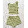 imageSOLY HUX Womens 2 Piece Striped Off The Shoulder Crop Tops and Mini Shorts Set Summer Y2K Going Out OutfitsSolid Green Textured