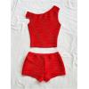 imageSOLY HUX Womens 2 Piece Striped Off The Shoulder Crop Tops and Mini Shorts Set Summer Y2K Going Out OutfitsSolid Red