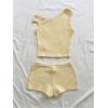 imageSOLY HUX Womens 2 Piece Striped Off The Shoulder Crop Tops and Mini Shorts Set Summer Y2K Going Out OutfitsSolid Yellow
