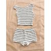 imageSOLY HUX Womens 2 Piece Striped Off The Shoulder Crop Tops and Mini Shorts Set Summer Y2K Going Out OutfitsWhite Striped
