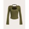 imageSOLY HUX Womens Long Sleeve Shirts Y2k Crop Tops Halter Neck Fitted TShirt Going Out TeesArmy Green