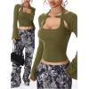 imageSOLY HUX Womens Long Sleeve Shirts Y2k Crop Tops Halter Neck Fitted TShirt Going Out TeesArmy Green