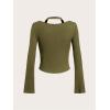 imageSOLY HUX Womens Long Sleeve Shirts Y2k Crop Tops Halter Neck Fitted TShirt Going Out TeesArmy Green
