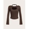 imageSOLY HUX Womens Long Sleeve Shirts Y2k Crop Tops Halter Neck Fitted TShirt Going Out TeesCoffee Brown