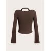 imageSOLY HUX Womens Long Sleeve Shirts Y2k Crop Tops Halter Neck Fitted TShirt Going Out TeesCoffee Brown