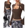 imageSOLY HUX Womens Long Sleeve Shirts Y2k Crop Tops Halter Neck Fitted TShirt Going Out TeesCoffee Brown