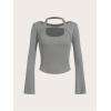 imageSOLY HUX Womens Long Sleeve Shirts Y2k Crop Tops Halter Neck Fitted TShirt Going Out TeesDark Grey