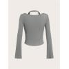 imageSOLY HUX Womens Long Sleeve Shirts Y2k Crop Tops Halter Neck Fitted TShirt Going Out TeesDark Grey