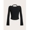 imageSOLY HUX Womens Long Sleeve Shirts Y2k Crop Tops Halter Neck Fitted TShirt Going Out TeesPure Black